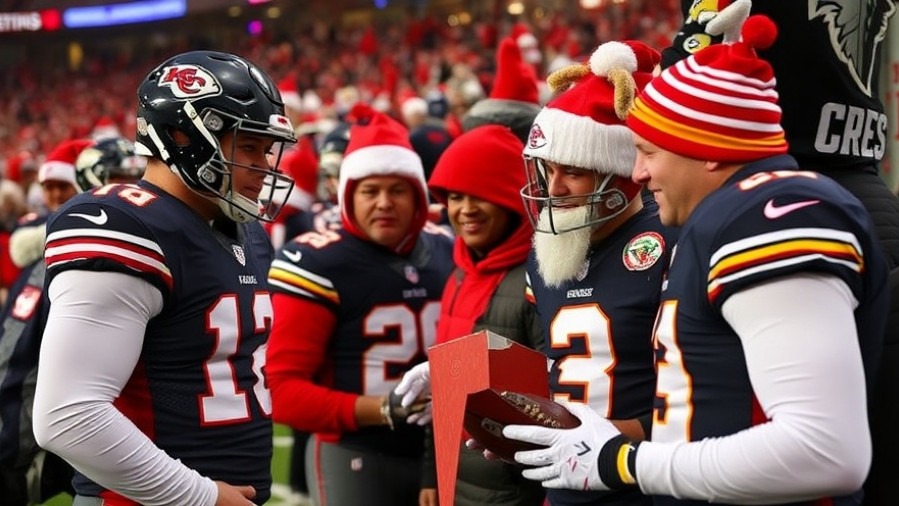 NFL players giving back at Thanksgiving football service event with holiday fans.