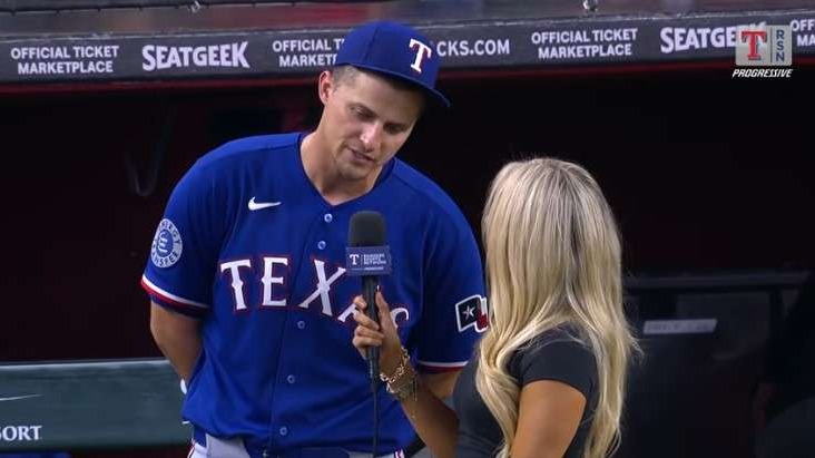 Corey Seager giving interview after key series win in baseball.