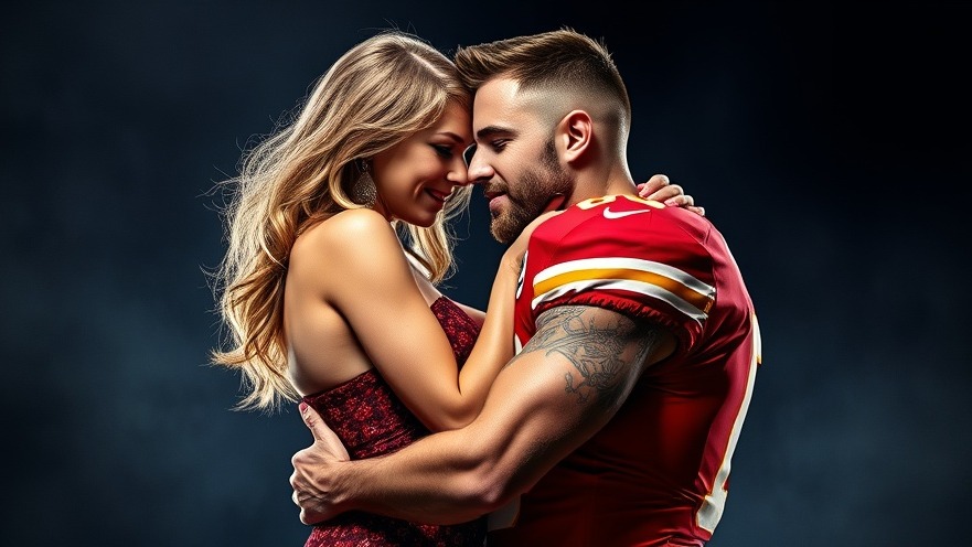 Promotional poster featuring Taylor Swift and Travis Kelce, NFL news for Super Bowl 2025