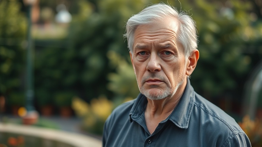 Sullen older man in a garden, reflecting on corporate governance issues in mental health leadership.