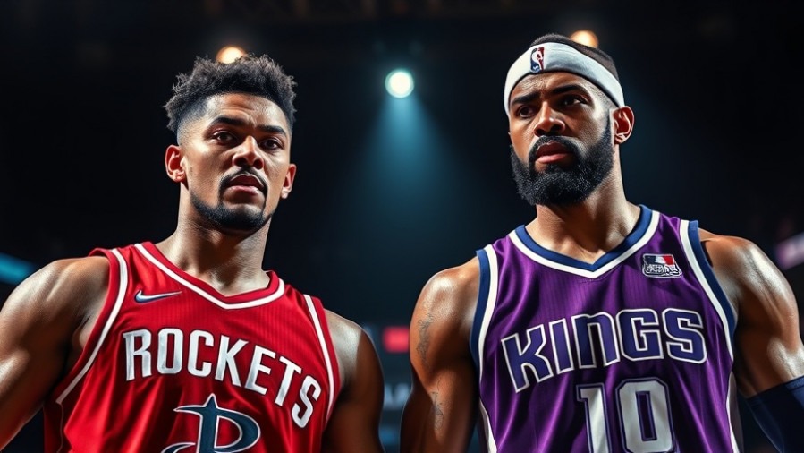Intense NBA match analysis showcasing key player performances of Rockets vs. Kings in vibrant colors.