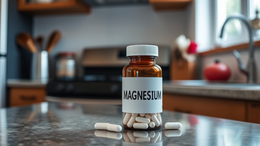 Magnesium pill bottle on kitchen counter, a natural sleep remedy for older adults.