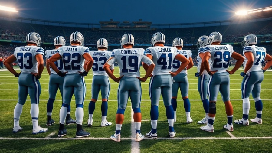 Dallas Cowboys players in a strategic pose on the field, Cowboys vs Chargers analysis