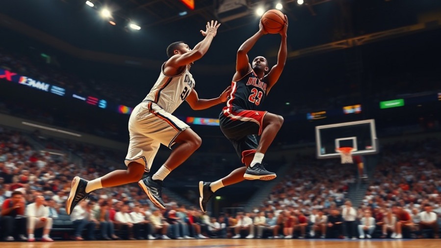 NBA highlights of dynamic basketball plays featuring two players in mid-air action.
