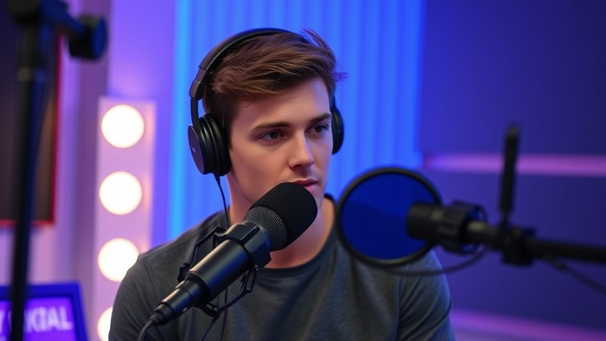 Focused young man discussing NFL integrity issues on a podcast set.