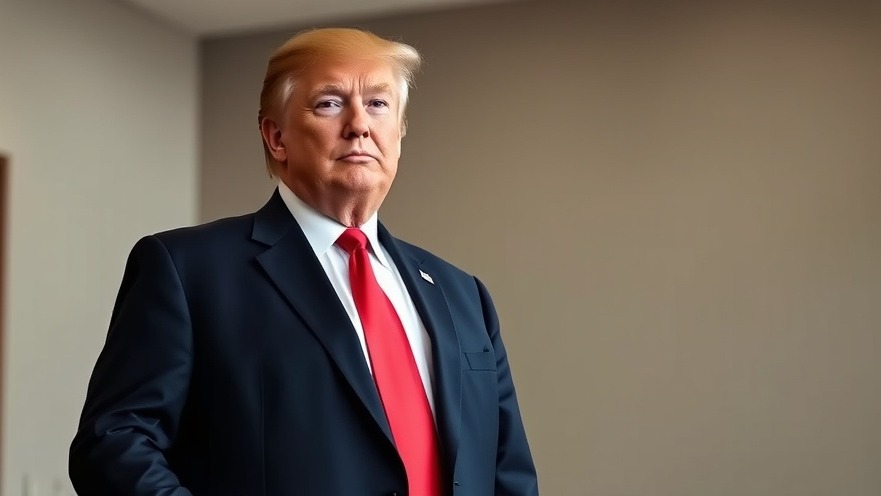 Trump standing confidently indoors, capturing today's breaking news in lifelike detail.