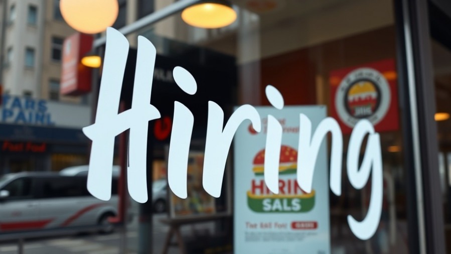 Hiring sign at fast food restaurant highlights job growth trends Houston.