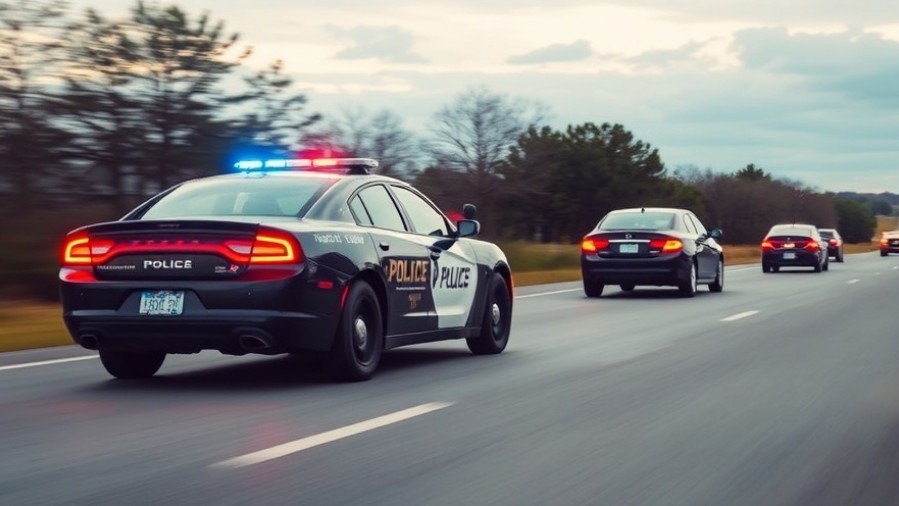 Police car pursuing a vehicle related to road rage incidents in Karnes City.