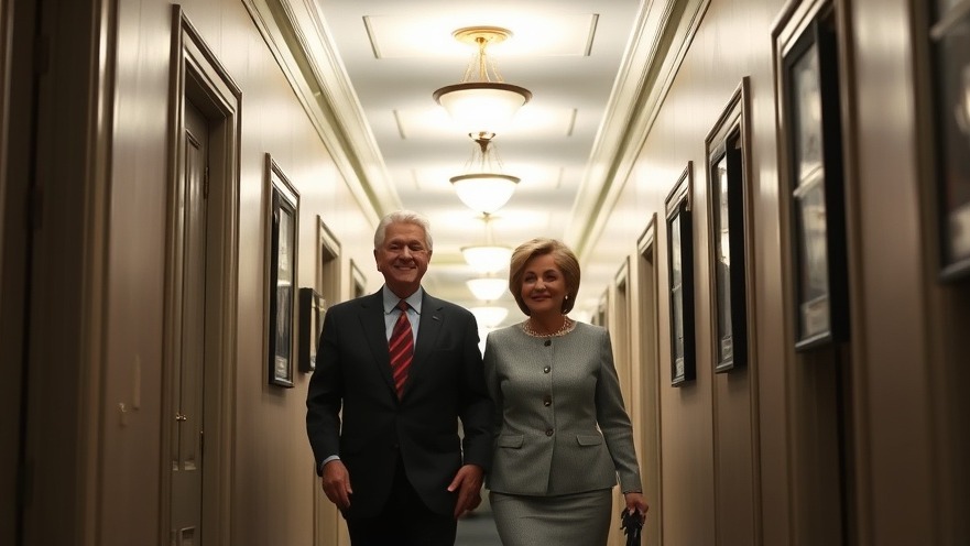 Bill and Hillary Clinton walking, symbolic of public testimony on Epstein, 2026 hearings.