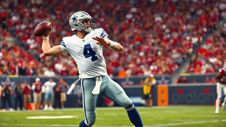 Dallas Cowboys player mid-throw during Thanksgiving NFL game 2023, vibrant stadium fans.