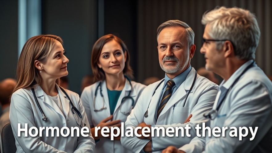 Doctors discussing anti-aging tips and hormone replacement therapy in a conference setting.