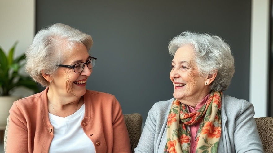 Two happy elderly women discussing self-discovery strategies for mental health awareness.