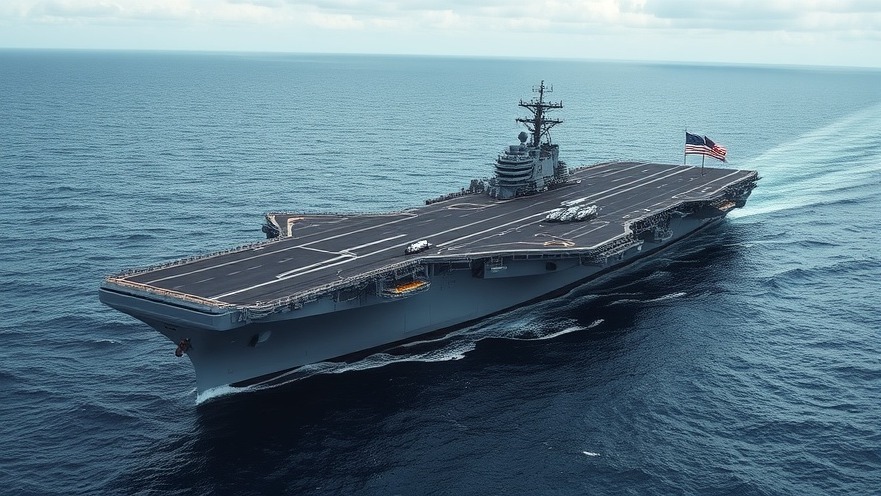 U.S. aircraft carrier at sea supporting military operations in Iran for mine clearance and maritime security.