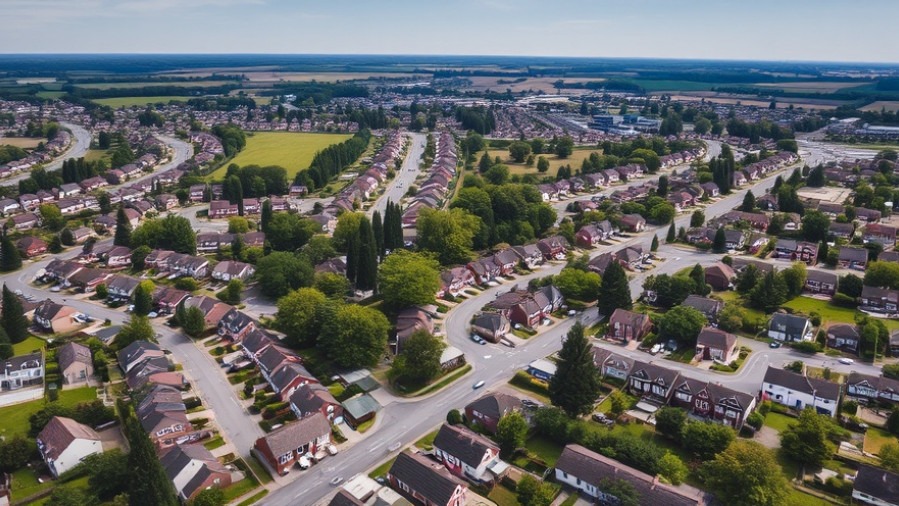 Aerial view of a Dallas neighborhood highlighting property tax updates and affordable housing.