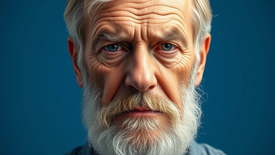 Elderly man frowning, symbolizing Tourette syndrome representation and awareness.