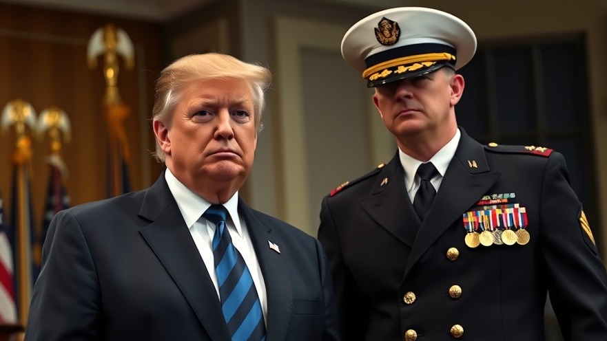 President Trump and military officer on stage - military policy USA and national security news.
