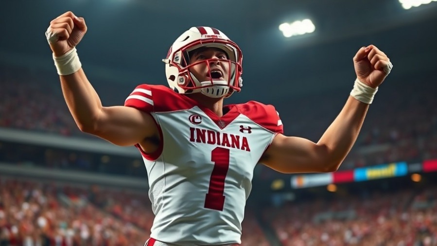 Curt Signetti coaching the Indiana Hoosiers as a player celebrates victory in vivid colors.