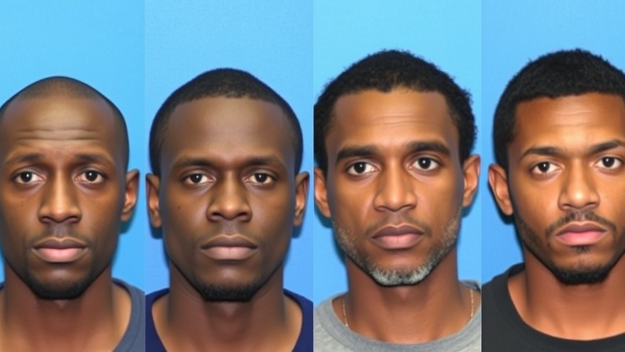 Mugshot compilation of four men highlighting Dallas crime news and public safety.