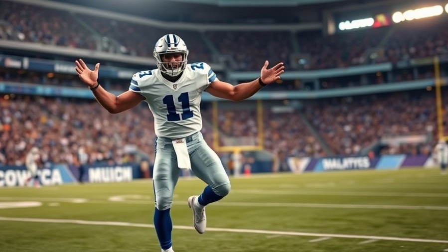 Dallas Cowboys player dancing in celebration, showcasing player fan connection.