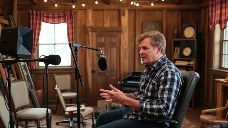 Tucker Carlson in rustic studio reflecting Republican Party dynamics and conservative movement fractures.