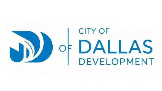 Modern blue and white logo for Dallas Economic Development, symbolizing Dallas startup scene.