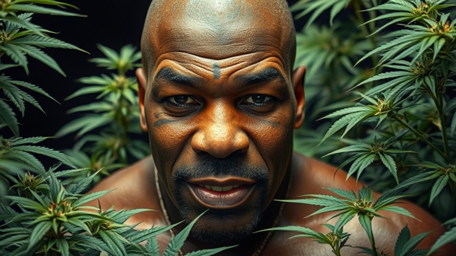 Mike Tyson surrounded by cannabis plants highlighting cannabis reform initiatives.