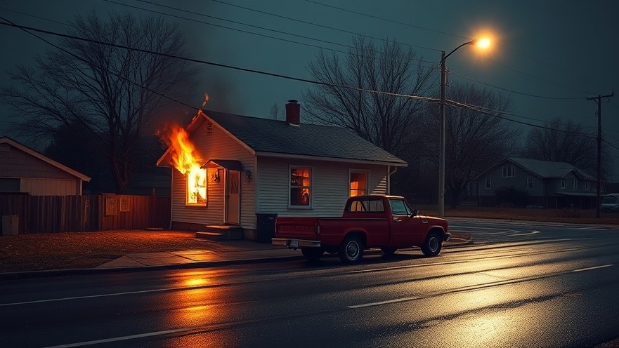 San Antonio fire news: modest house ablaze with a red truck, moody urban night.