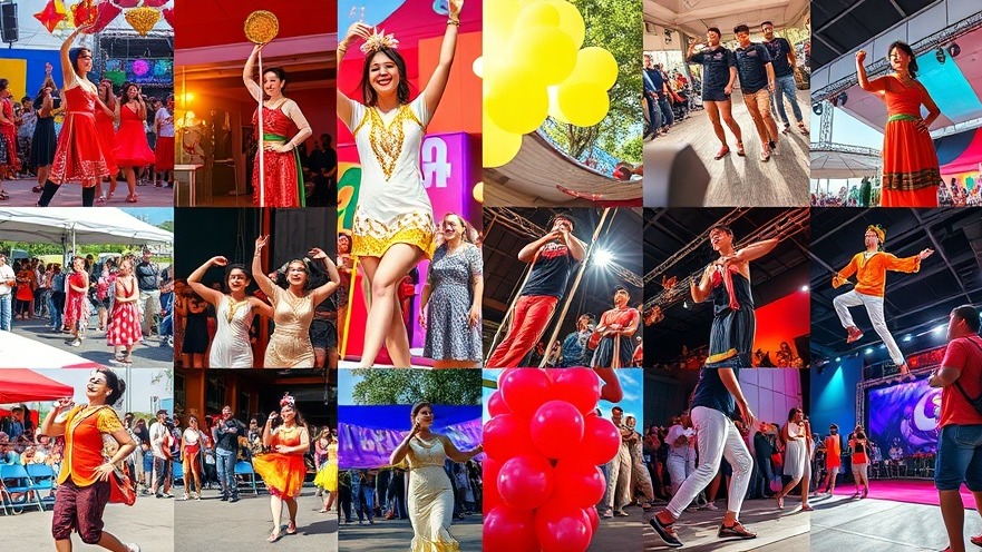 Vibrant collage of weekend events in Houston showcasing lively performers and festival-goers.