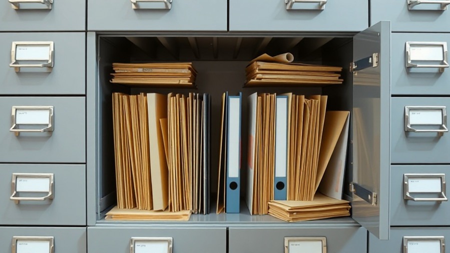 Open file cabinet containing Jeffrey Epstein documents for Epstein Transparency Act analysis.