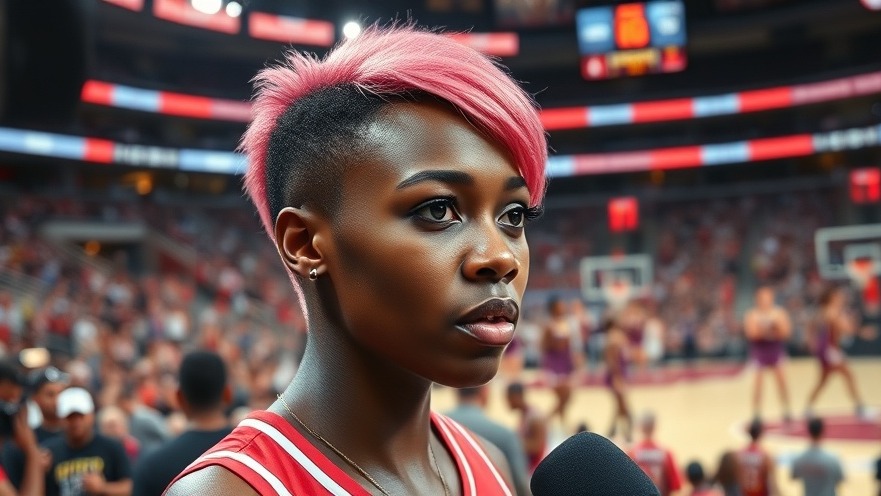 Determined black female athlete post-game interview, showcasing women's sports impact.