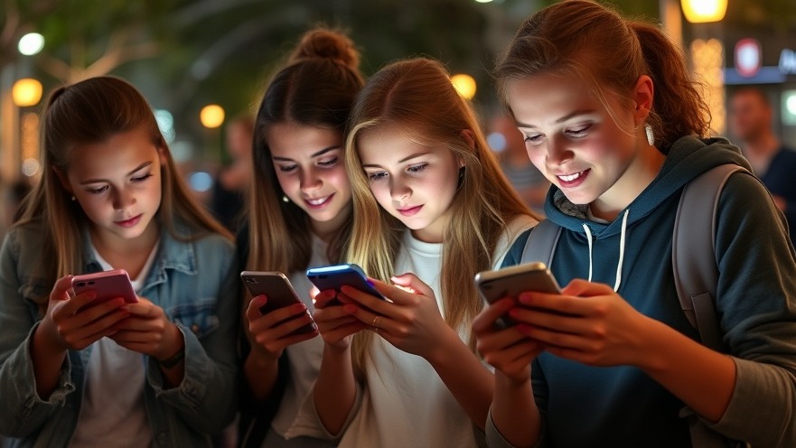 Teenagers absorbed by smartphones, exploring screen time effects on children's mental health.