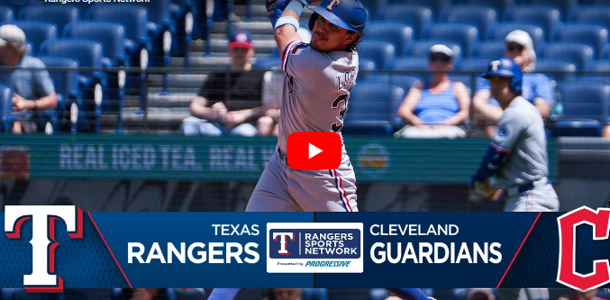 Rangers vs Guardians Game Recap with player swinging bat