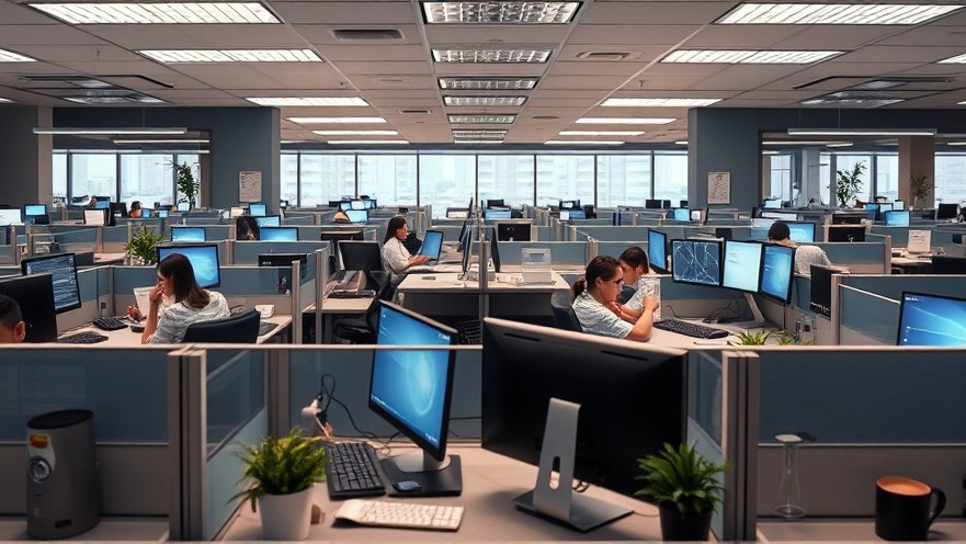 Employees in cubicles focused on managing stress and enhancing workplace well-being.