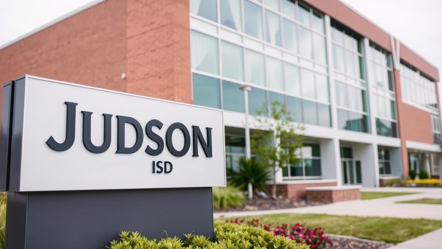Judson ISD building sign reflecting Texas educational governance amid school closures.