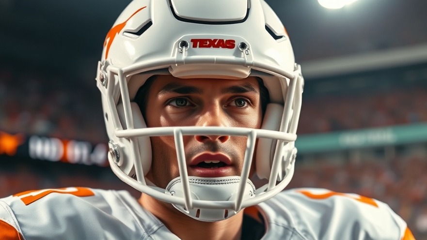 Focused Texas Longhorns player in Heisman Trophy race, detailed cinematic shot.