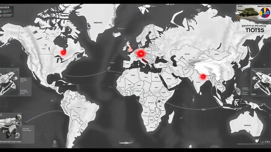Military strategy map illustrating current events in the US with highlighted targets.