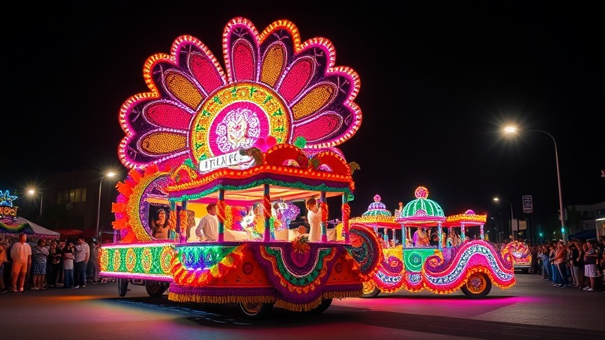 Vibrant Fiesta parade at night celebrating San Antonio's cultural heritage.