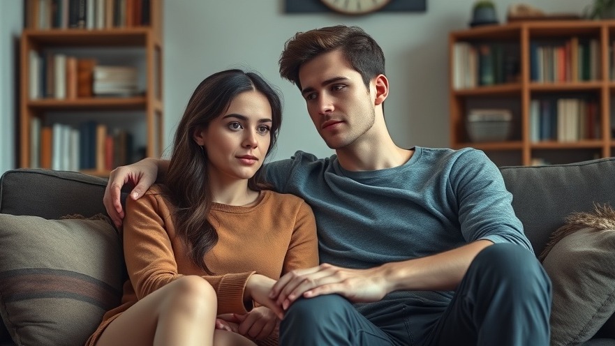 Young couple holding hands on couch, exploring relationship dynamics and emotional support.