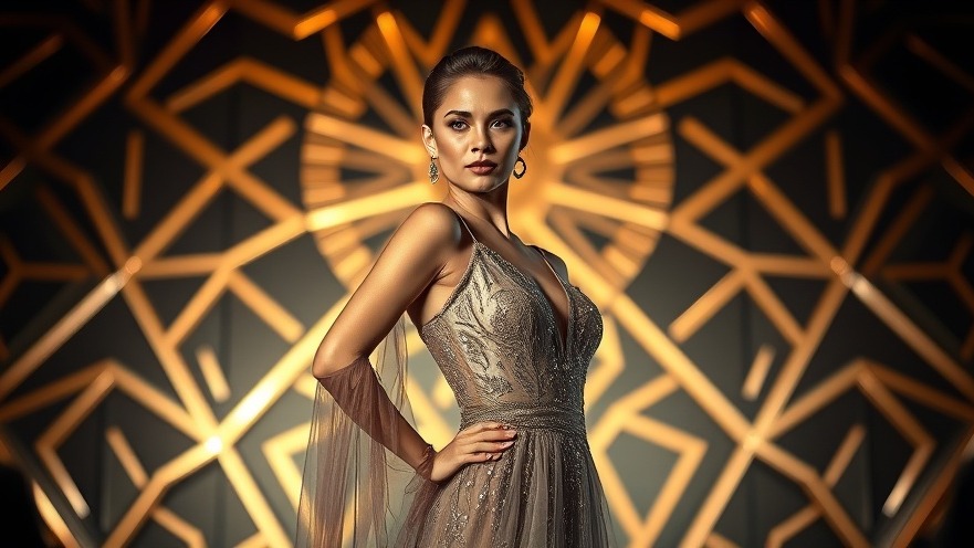 Elegant woman in sheer metallic gown showcasing celebrity fashion trends and body positivity.