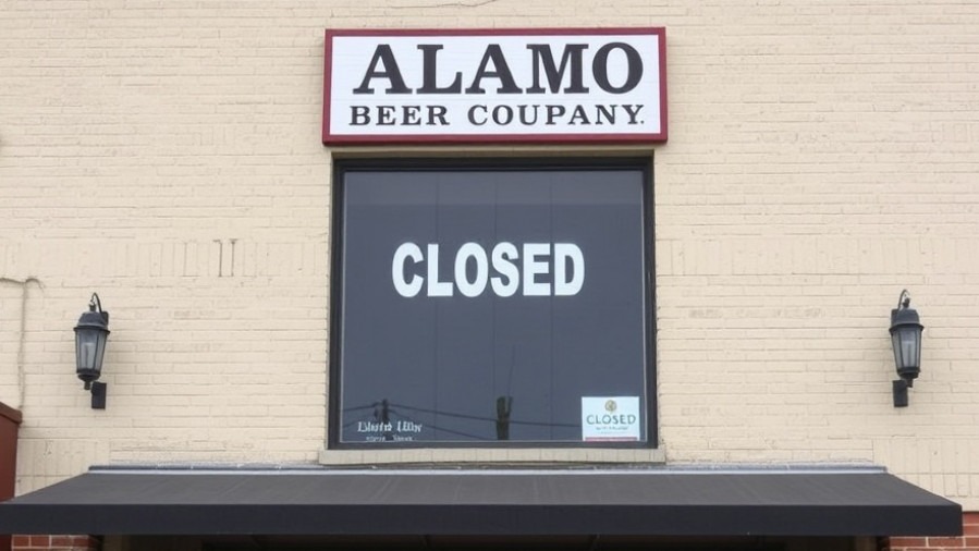 Alamo Beer Company building with 'CLOSED' sign, highlighting San Antonio brewery issues.