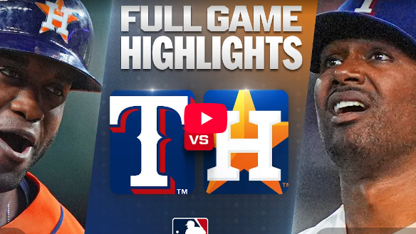 Astros vs Rangers highlights, player match-up with team logos.