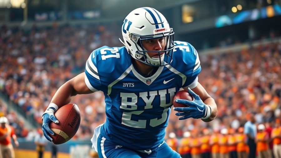 Dynamic BYU Cougars football player in action, showcasing college football highlights.