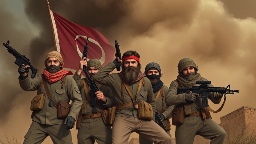 A ragtag bunch of terrorists in a tense standoff, reflecting current U.S. foreign relations.