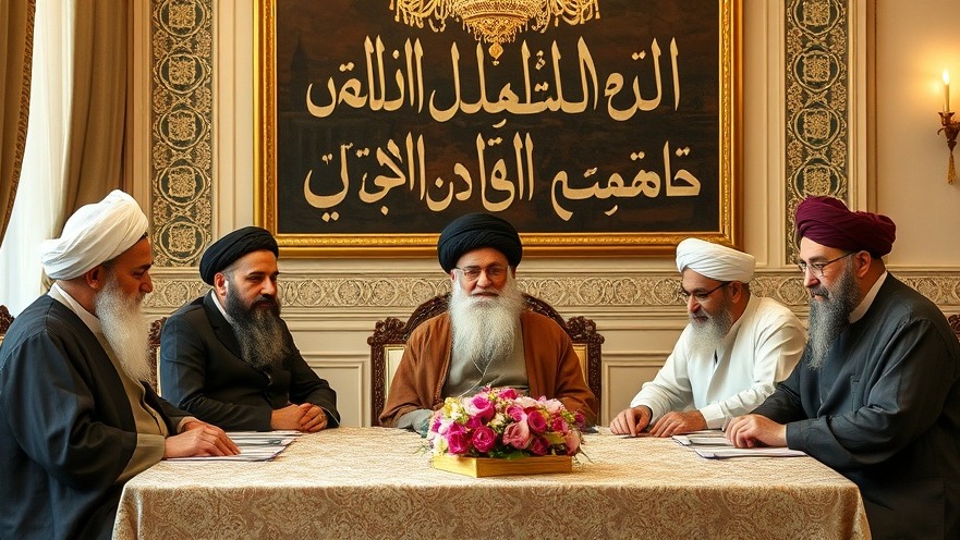 Ayatollah and mullahs at table discussing Iran US news and current events
