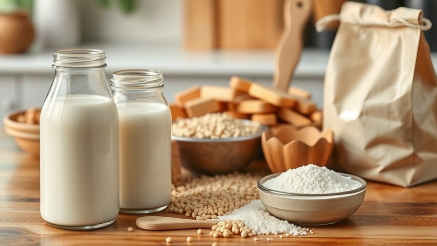 Healthy foods that cause depression: milk, grains, and sugar on a kitchen table.