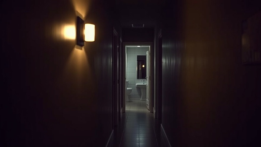 Nighttime dark hallway with bathroom light on, addressing nocturia wellness tips in Austin.