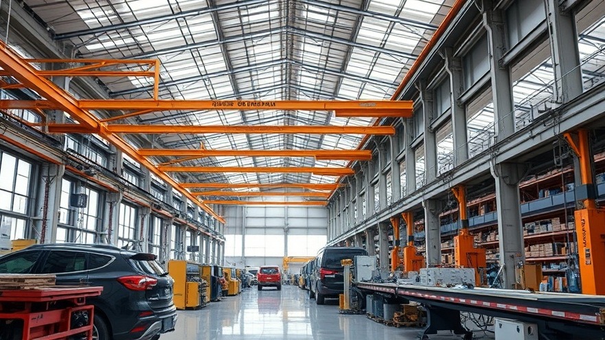 Factory scene showcasing AI technology and workforce enhancing blue-collar worker safety.