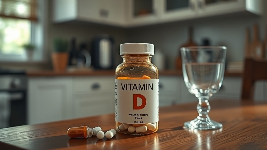 Vitamin D supplement for mental wellness for seniors with water glass.