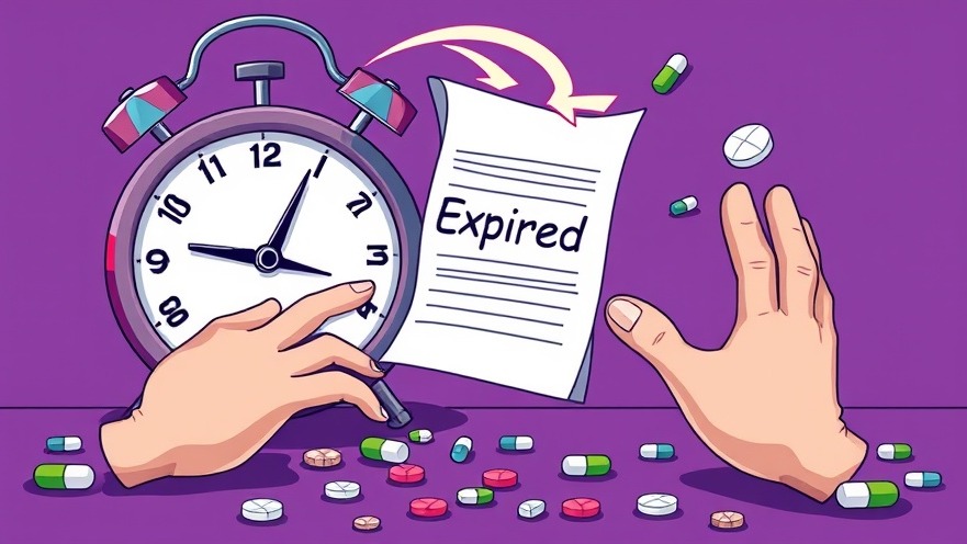 Surreal illustration of healthcare access challenges, a clock, and expired documents in vibrant colors.