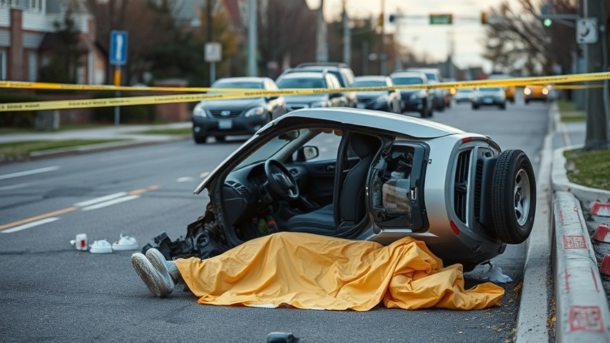 Austin police department news: major accident scene with victim covered by yellow sheet.